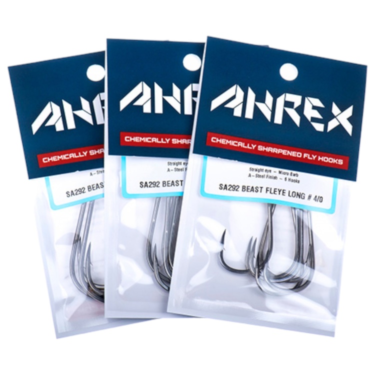 Ahrex SA292 Beast Fleye, Long #6-0 Saltwater Fly Tying Hooks Stainless Steel Straight Eye Streamer Hook